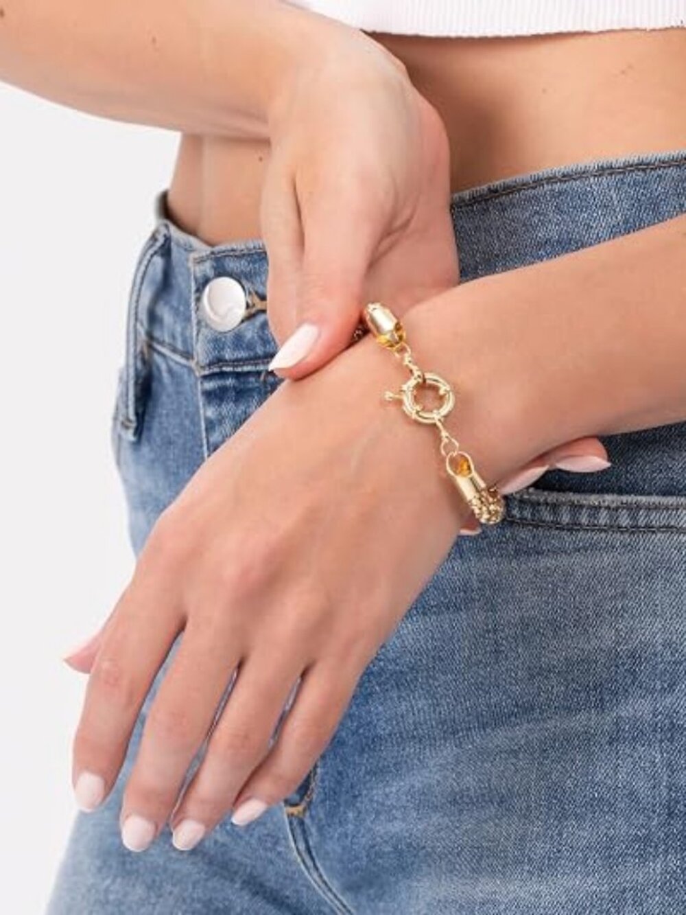 Barzel 18K Gold Plated Popcorn Mesh Bracelet for Women, 7.5 Inches - Made in Bra